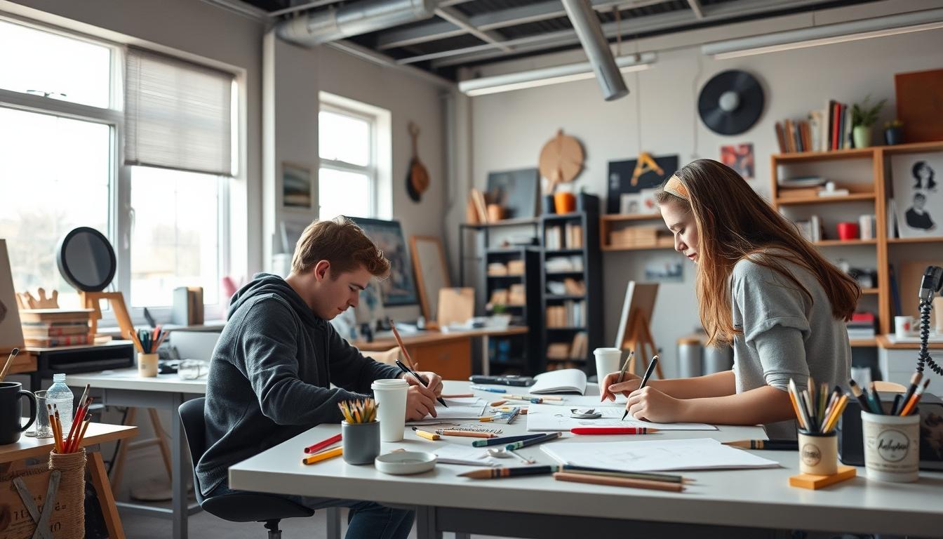 Students collaborating in study space